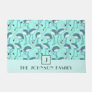 Modern Monogram Flamingo Pattern Doormat