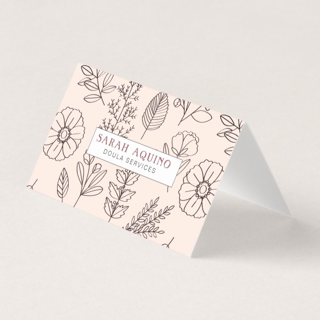 Modern Monogram & Floral Pattern Doula Or Midwife Business Card (Front)