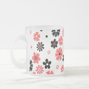 Modern Monogram Floral Pattern Frosted Glass Coffee Mug
