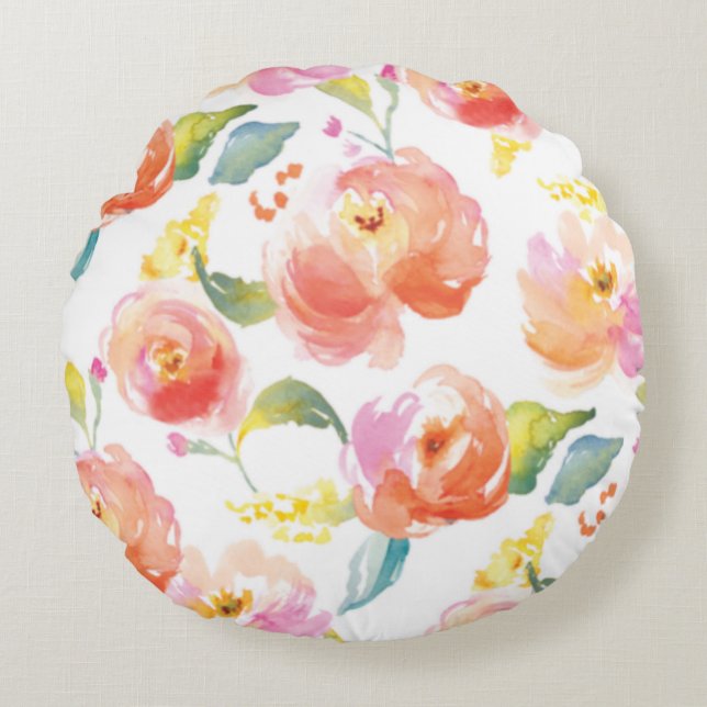 Modern Monogram Floral Round Cushion (Front)
