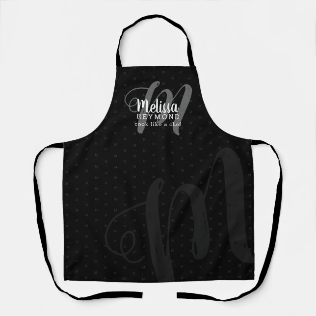 modern monogram for a chef cuisine black apron (Front)