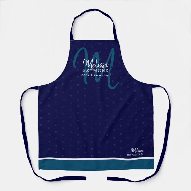 Modern Monogram for a Chef Cuisine dark-blue Apron (Front)