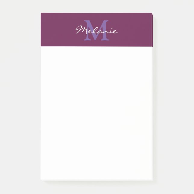 Modern Monogram Fuchsia Pink and Lavender Post-it Notes (Front)