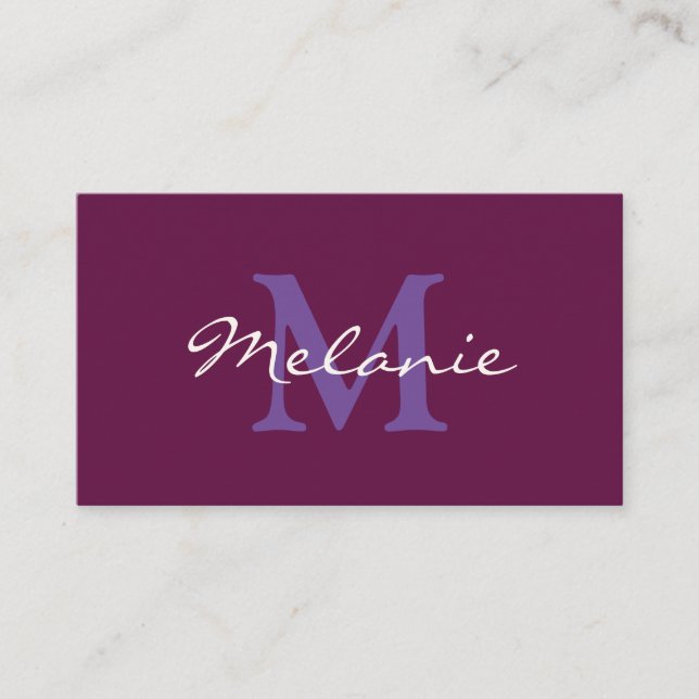 Modern Monogram Fuchsia Pink and Lilac Purple Business Card (Front)