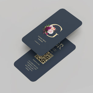 Modern Monogram G Professional Dark Blue Gold Business Card