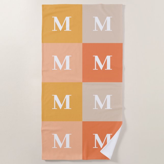 Modern monogram geometric colour block beach towel (Front)