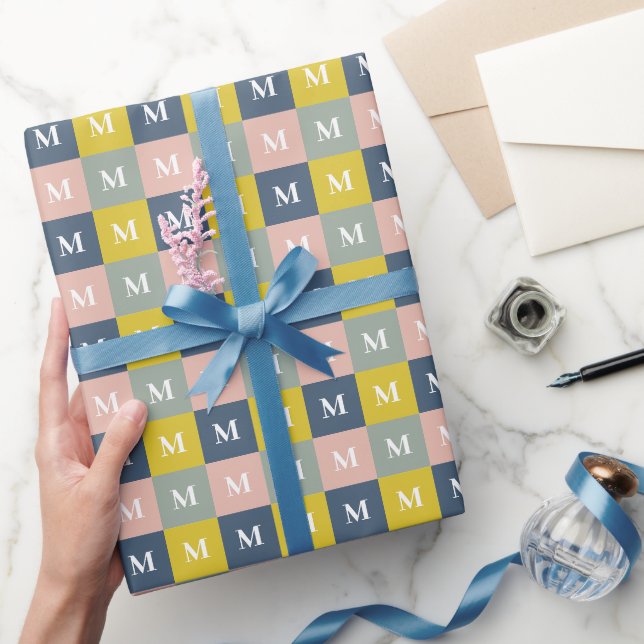 Modern monogram geometric colour block wrapping paper (Gifting)