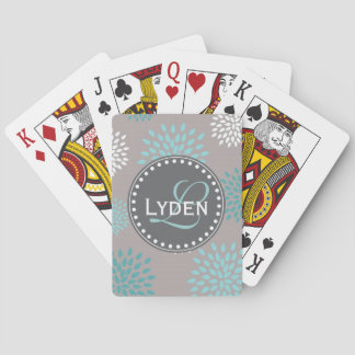 Modern monogram gift grey blue teal playing cards