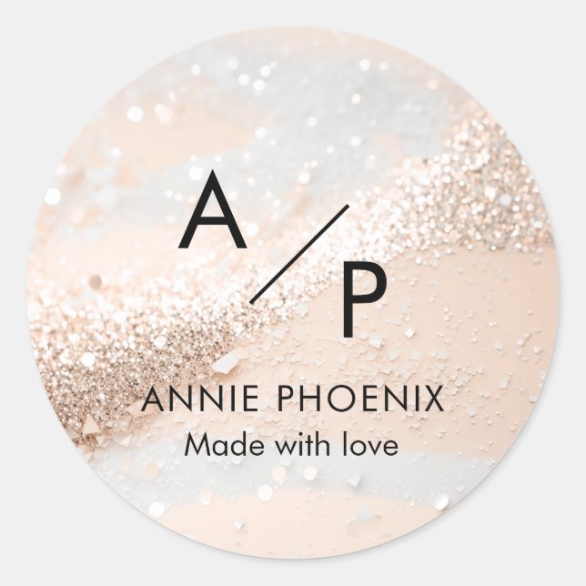 Modern Monogram Glitter  Classic Round Sticker (Front)