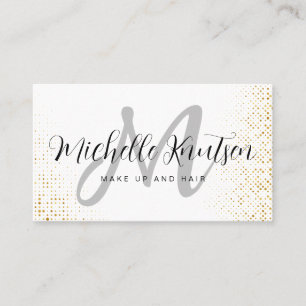 Modern Monogram Glitter Makeup Artist Hair Salon Business Card