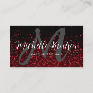 Modern Monogram Glitter Makeup Artist Hair Salon Business Card