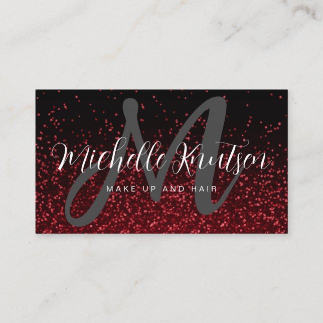 Modern Monogram Glitter Makeup Artist Hair Salon  Business Card (Front)