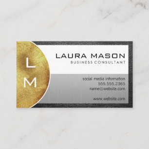 Modern Monogram Gold and Leather Business Card