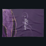 modern monogram gold and purple agate tea towel<br><div class="desc">elegant monogram with gold and purple agate. The text features can be customised. You can add your own name.</div>