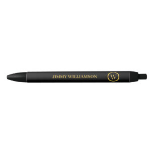 Modern Monogram Gold Black Business Business Card Black Ink Pen