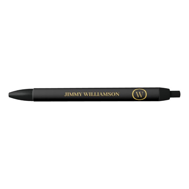 Modern Monogram Gold Black Business Business Card Black Ink Pen (Front)