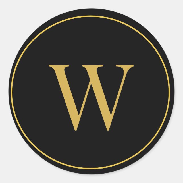 Modern Monogram Gold Black Business Classic Round Sticker (Front)