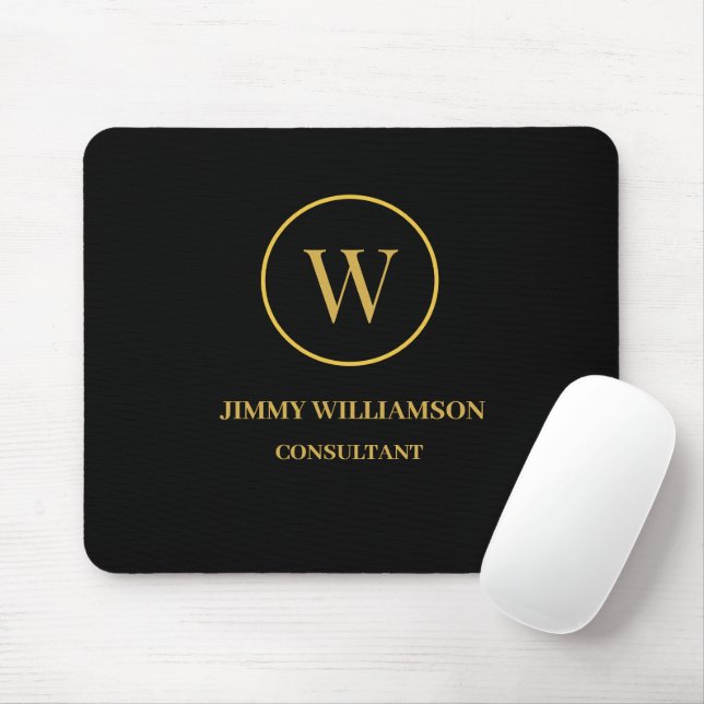 Modern Monogram Gold Black Business Mouse Mat (With Mouse)