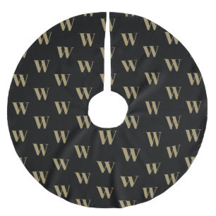 Modern monogram gold black custom initial letter brushed polyester tree skirt