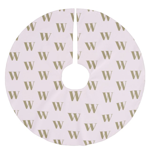 Modern monogram gold blush pink custom initial brushed polyester tree skirt (Front)