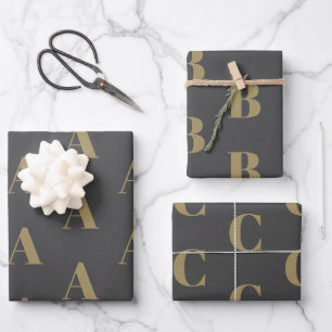Modern monogram gold charcoal grey initial pattern wrapping paper sheet