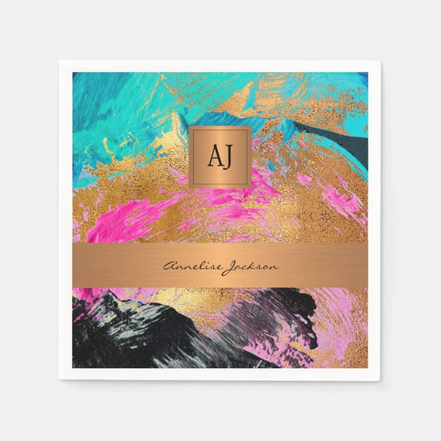 Modern monogram gold elegant abstract colourful napkin (Front)