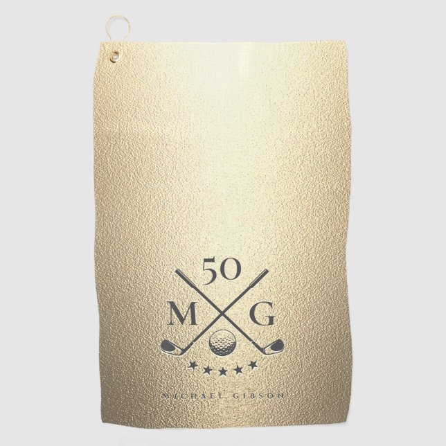 Modern Monogram Gold Golfer Birthday Golf  Golf Towel (Front)