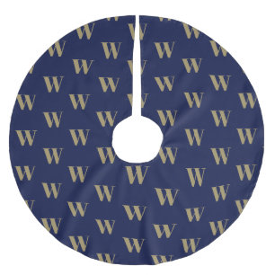 Modern monogram gold navy blue custom initial brushed polyester tree skirt