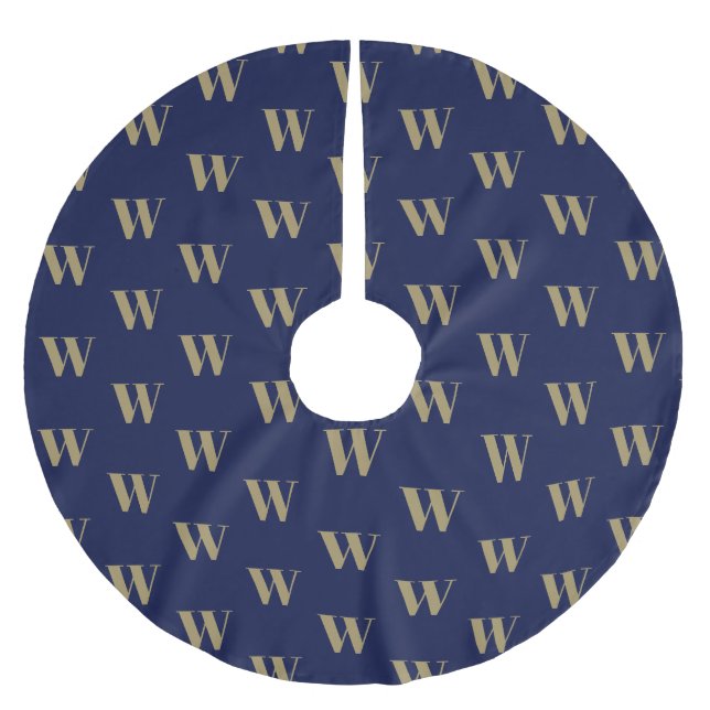 Modern monogram gold navy blue custom initial  brushed polyester tree skirt (Front)