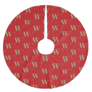 Modern monogram gold red custom initial letter brushed polyester tree skirt