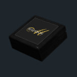 Modern Monogram Gold Script Black Gift Box<br><div class="desc">An elegant bold gold script initial monogram with fancy flourish,  on a rich black gift or jewellery box. Make it uniquely yours with your first name and gold initial.</div>