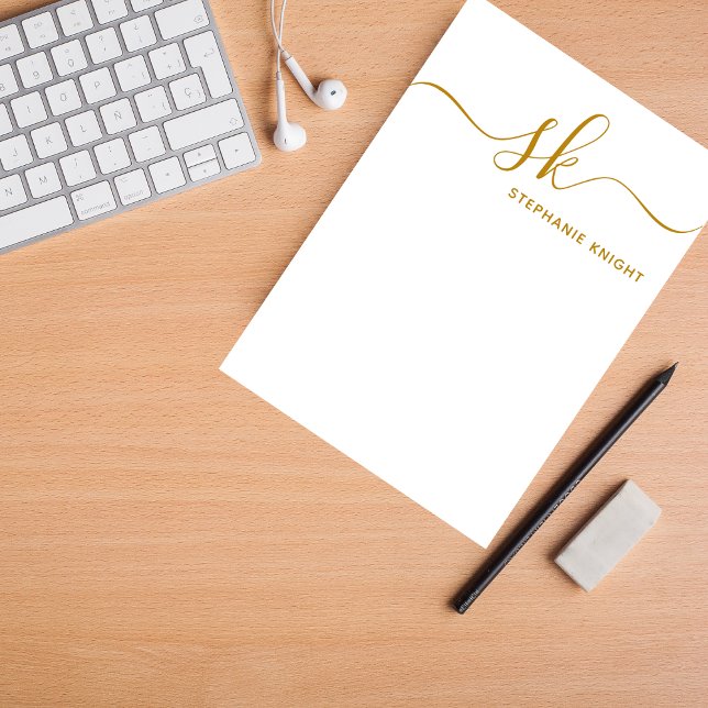 Modern Monogram Gold Script Calligraphy Custom Post-it Notes (Creator Uploaded)