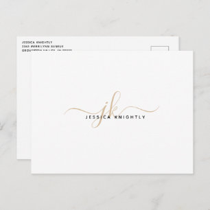 Modern Monogram Gold Script Initials Minimalist Postcard