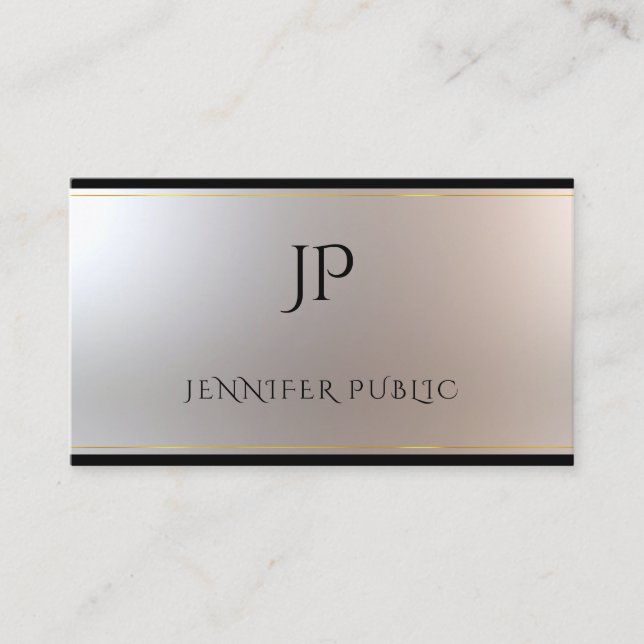 Modern Monogram Gold Silver Fashionable Plain Business Card (Front)