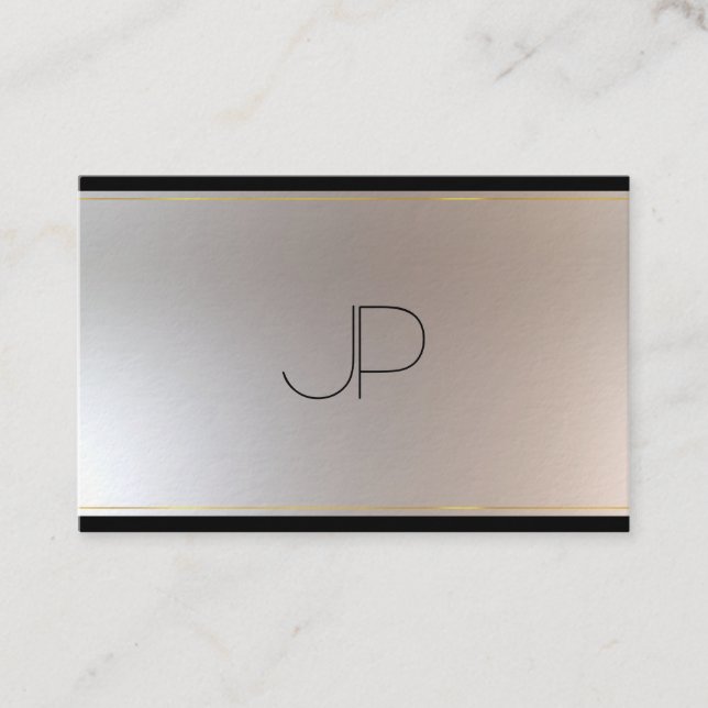 Modern Monogram Gold Silver Look Elegant Template Business Card (Front)