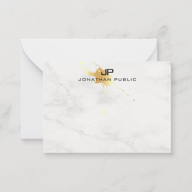 Modern Monogram Gold Splash White Marble Template (Front)