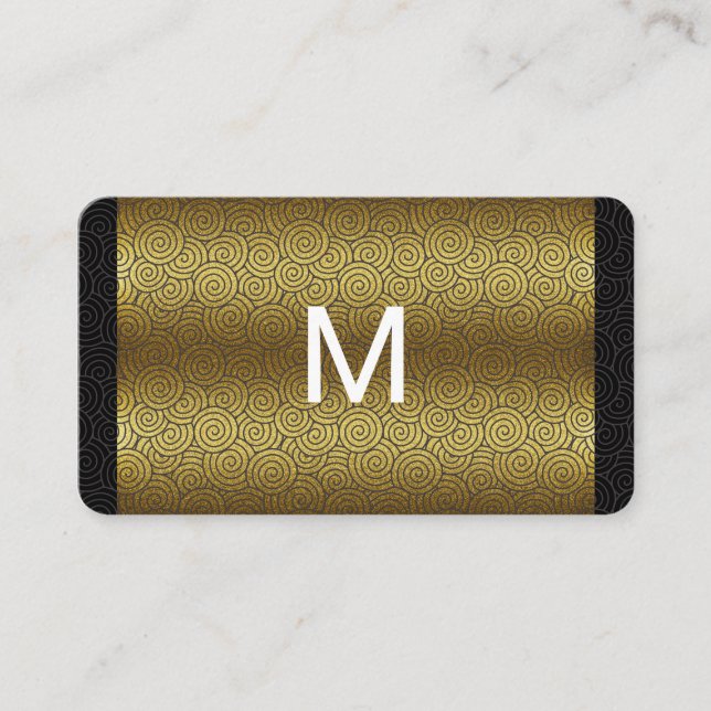 Modern Monogram Gold Swirl Pattern Business Card (Front)