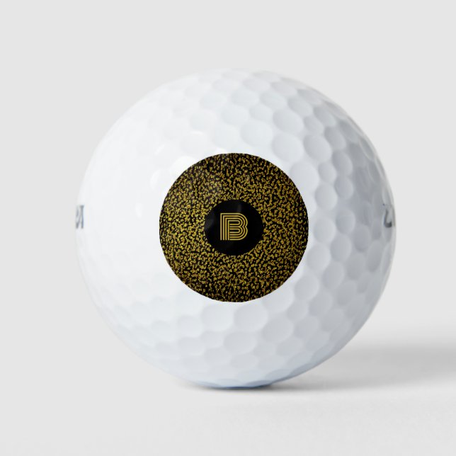 Modern monogram golden dots black golf balls (Front)