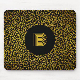 Modern monogram golden dots black mouse mat
