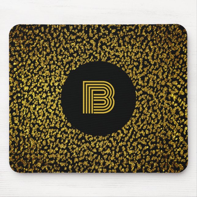 Modern monogram golden dots black mouse mat (Front)