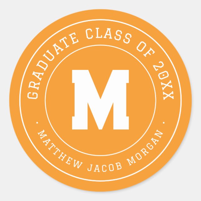 Modern Monogram Graduate Class of 20XX Custom Classic Round Sticker (Front)