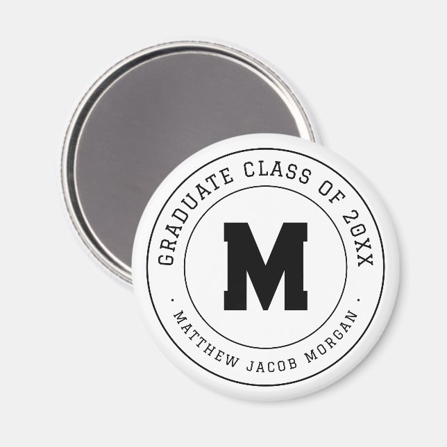 Modern Monogram Graduate Class of 20XX Custom Magnet (Front/Back)