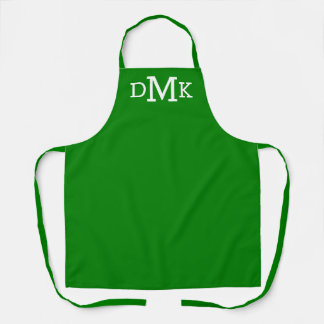 Modern Monogram Green and White Chef's Apron