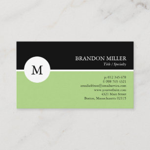 Modern Monogram Green & Black One Sided Business Card