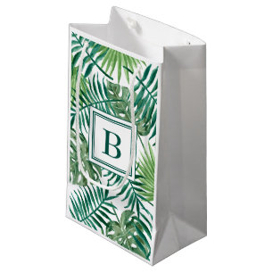 Modern Monogram Green Botanical Palm Leaves Small Gift Bag