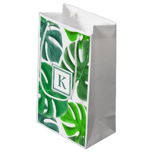 Modern Monogram Green Botanical Palm Leaves Small Gift Bag