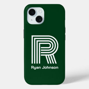 Modern Monogram Green iPhone 15 Case