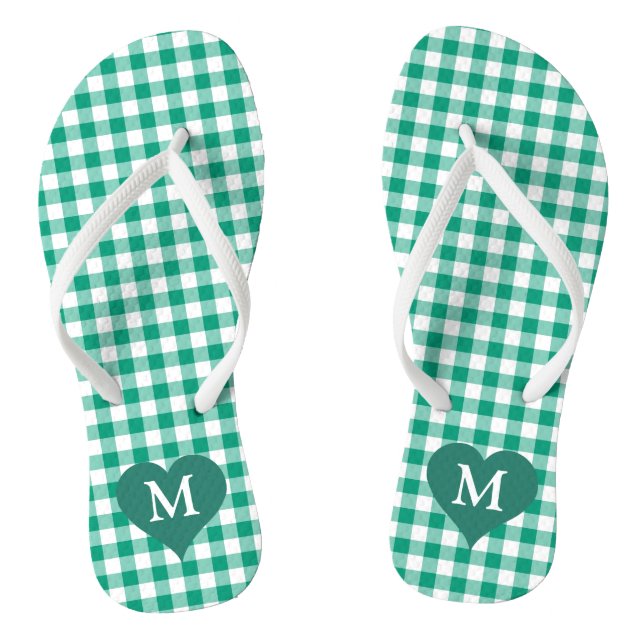 Modern Monogram Green Checks Flip Flops (Footbed)