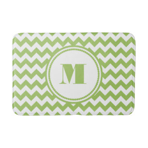 Modern Monogram Green Chevron Stripes Bath Mat