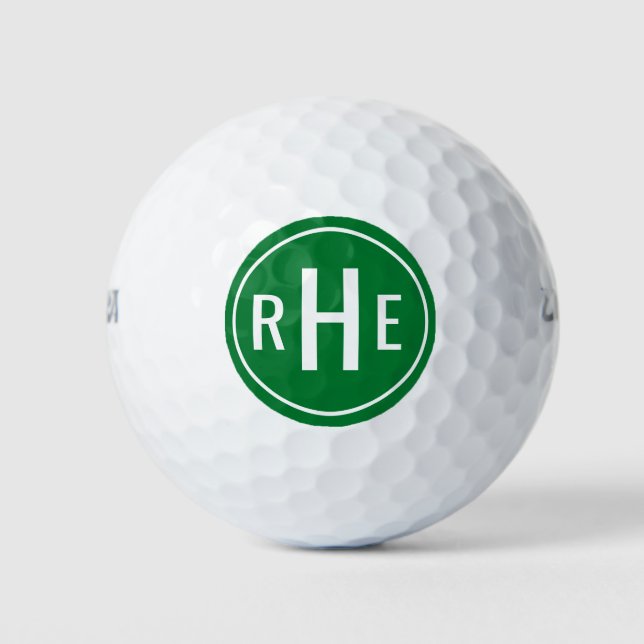 Modern Monogram Green Golf Balls (Front)